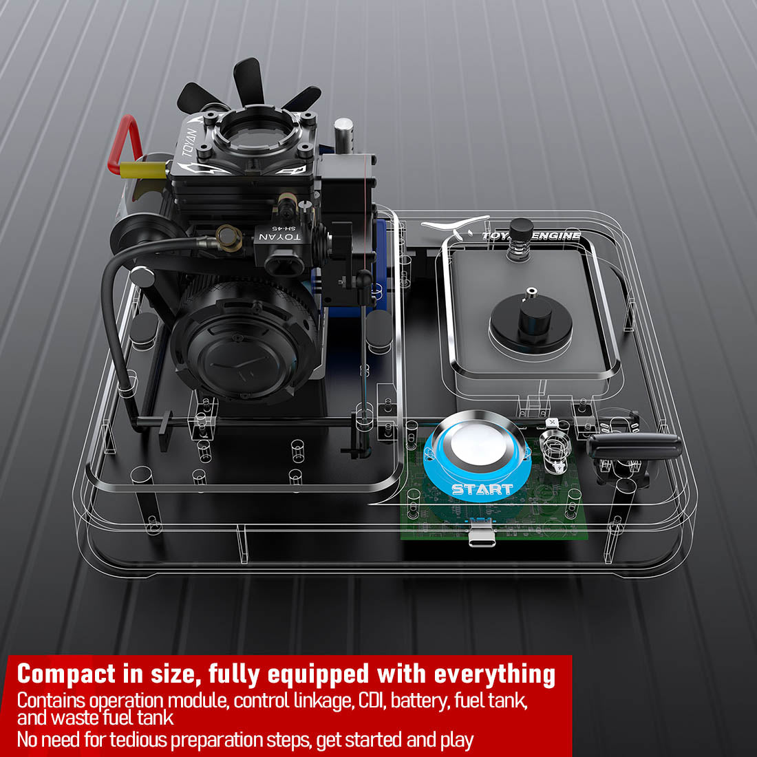 Toyan 1 Cylinder Transparent Engine Model With Metal Base